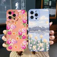 สำหรับ POCO X4 Pro M3 M4 X5 Pro 5G X3 NFC GT F3 M5 4G Moutain กรอบขอบสี่เหลี่ยมลายดอกไม้เคสป้องกันเลนเต็ม