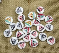 100pcs Fashion 15mm Mixed Color Round sailboat Pattern Wooden Buttons For Clothes Crafts Sewing Scrapbooking DIY Accessories Haberdashery