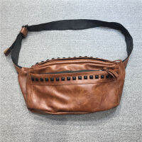 Hot New Men S เอวกระเป๋าแฟชั่น Rivet Man Fanny Pack คุณภาพสูงหนังนุ่ม S Waterpoor PU ไหล่ S Travel Boys