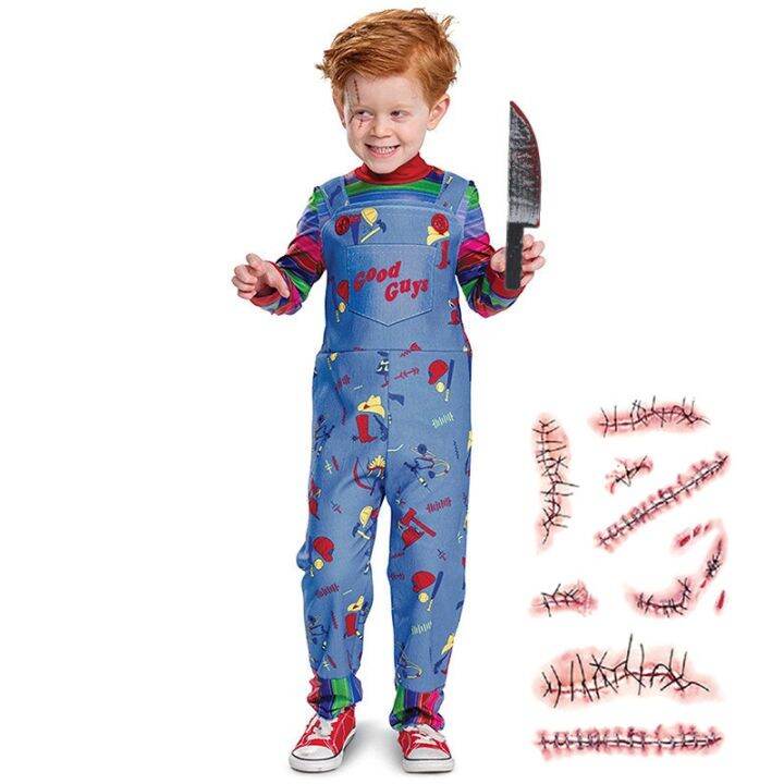 Chucky Halloween Costume for Girls Child's Play Toddler Chucky Costume Send Scars Tattoo