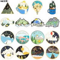 【CW】 Outdoor Landscape Enamel Pins Mountain Peak Sea Camping Campfire Sunrise Alloy Brooch Badge Jewelry