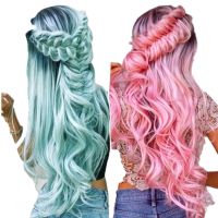 QQXCAIW Rainbow Colorful Long Curly Wig Cosplay Party Women High Temperature Synthetic Hair Wigs Wig  Hair Extensions Pads