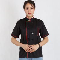 ฟรีดอน®แขนเสื้อสั้นใส่ได้ทุกเพศSTAND COLLAR Double Breasted Chefชุดยูนิฟอร์มทำครัวแจ็คเก็ต