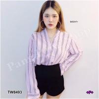 TW8493   Set ริ้วแขนยาว + กางเกงขาสั้น   **สอบถามก่อนสั่งซื้อ**