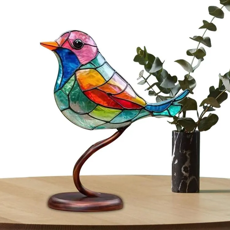 Stained Glass Birds On Branch Desktop Ornaments, Hummingbird Stained Metal  Desk Ornament, Colorful Birds Desktop Ornaments Bird Decorations for The