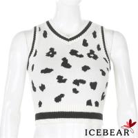 ICE-Women´s classic sweater vest fashion cow print sleeveless V-neck ribbed knit pullover