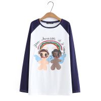 【มีไซส์ใหญ่】Plus Size XL-4XL Womens Long Sleeved Cute Printed Spring Autumn Shirts Oversized A-line White Tshirts