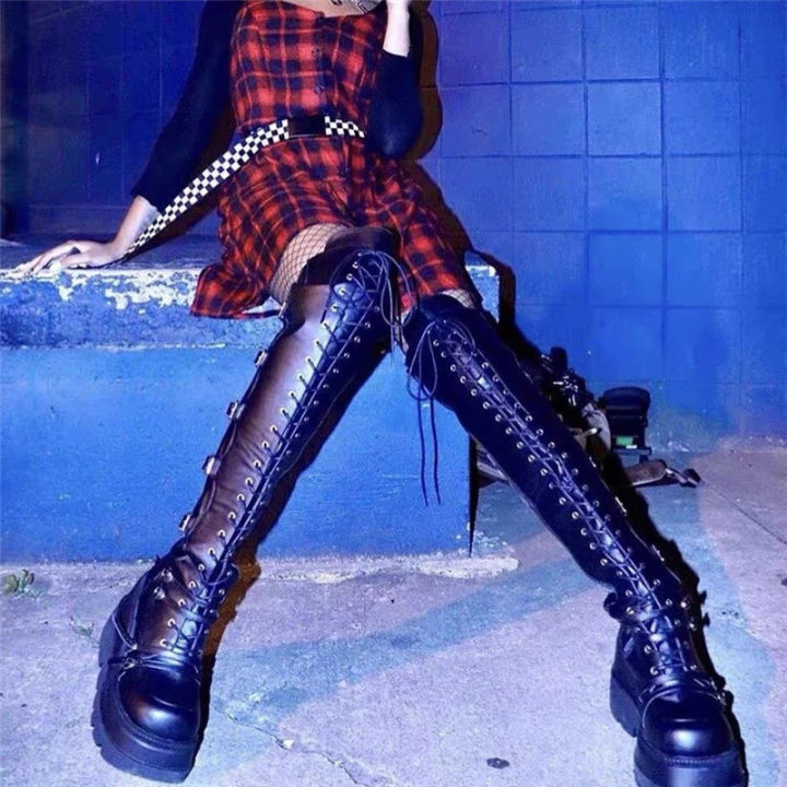 womens-over-the-knee-boots-punk-style-round-toe-platform-shoes-ladies-demonia-boots-solod-color-lace-up-wedges-botines-mujer