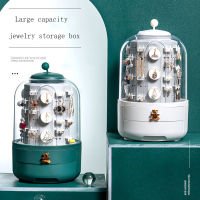 Jewelry Storage Box Makeup Organizer Earring Display Stand Bracelet Necklace Plastic Box Large Capacity 360 Degree Rotation