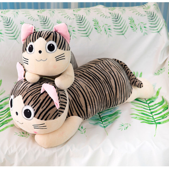 plush-cat-pillow-cartoon-strip-shape-gray-decoration-gift-sizes-multiple-kids
