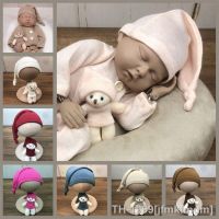 ♚ jfmkfmdm 2 pçs newborn fotografia adereços bebê chapéu boneca conjunto de bebês foto tiro cauda longa nó beanies boné acessórios