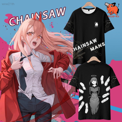2023 Short Sleeved Loose Fitting T-shirt with Anime Cartoon Pattern, Chainsaw Man Marchi Mapawa, Summer Mens Wear Unisex