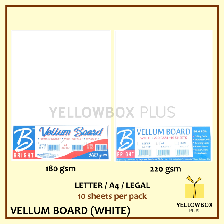1 pack 10pcs White Vellum Board A4 letter Short Long size Paper 180 gsm
