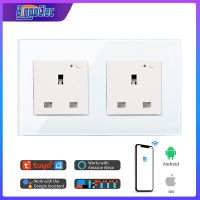 Bingoelec UK Standard Smart Double Sockets Wifi Outlet Safe Plug Work With Tuya App Google Alexa Timer Function Ratchets Sockets