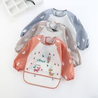 【CW】 Baby Bibs Children Feeding Smock with Cartoon Print Sleeve Apron for Toddler Kids Boy