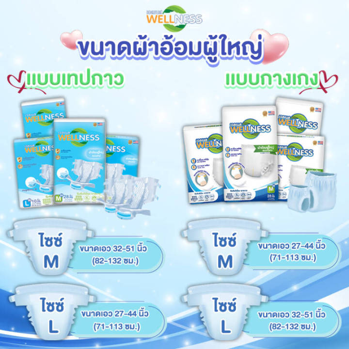 wellness-ผ้าอ้อมผู้ใหญ่แบบเทปกาว-กระชับ-ป้องกันรั่วซึม-ไซส์-m28-l24-ชิ้น