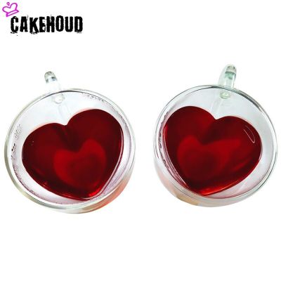 [ใหม่2023] CAKEHOUD รูปหัวใจ Double-Layer เหยือกแก้วที่สร้างสรรค์ทำด้วยมือไฟ LED กาแฟถ้วยทนความร้อนสูงคู่กันน้ำเหยือกแก้ว