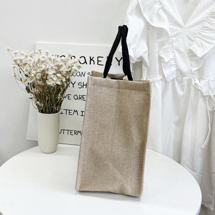 กระเป๋าโท้ทผู้หญิงทำจากผ้าลินินมีตัวอักษรกระเป๋าสะพายไหล่แฟชั่นแบบเรียบง่าย