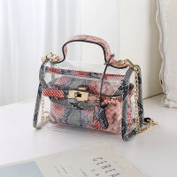 PUOU  New Summer Jelly Bag Snakeskin Pattern Crossbody Bags Transparent Clear Shoulder Bag Female Serpentine Handbag Party