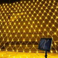 ไฟสตริงพลังงานแสงอาทิตย์โคมไฟสุทธิ1.5X1.5M 3X2M ไฟ LED กลางแจ้ง Garland สำหรับวันหยุดคริสต์มาส Xmas Tree Backyard งานแต่งงาน Party Decor