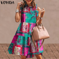 VONDA Summer Dress  Women Sexy Ruffled Neck Sleeveless Tank Mini Dresses Bohemian Party Robe Femme Vestidos