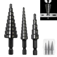 3Pcs 4-20mm 4-12mm 3-12 mm Black Straight Groove Step Drill Bit Hole Titanium Coated Wood Metal Hole Cutter Core Drill Bit