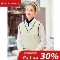 Giordano Women Sweaters Soft Durable Cotton Ribbed V-Neck Sweaters Contrast Ribbed Hem Sweater Vests Free Shipping 13350801