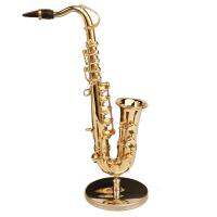 Copper Miniature Tenor Saxophone with Stand and Case Mini Musical Instrument Miniature Dollhouse Model Home Decoration