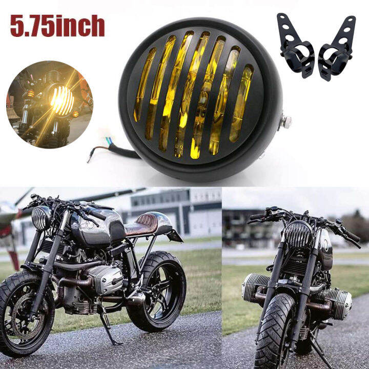 DC 12V Motorcycle Grill Headlight with Bracktes Motorbike Retro