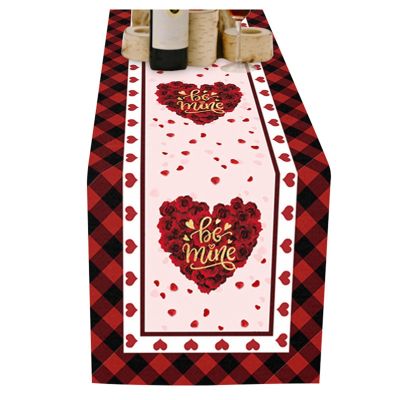 Valentines Day Tablecloth Wedding Party Heart Tablecloth Table Runner 108 Inch Long Non-Slip Dining Table Runners