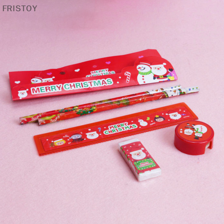 fristoy-5ชิ้น-แพ็ค-cute-christmas-stationery-set-ดินสอเหลาเครื่องเขียนของขวัญโรงเรียน