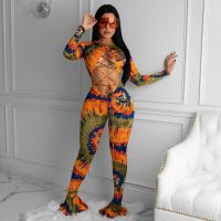 CM.YAYA Aumutn jumpsuits for women  Paisley Print Hollow out Sexy bodysuit rompers womens jumpsuit