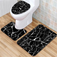 【cw】Bathroom Marble Anti-slip Mat Set Toilet Car Flannel Non-slip Shower Car Set Household Toilet Lid Shower Car Floor Mat ！