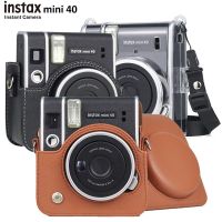 เคสกล้องสำหรับ Fujifilm Instax Mini 40ฟิล์มสำเร็จรูปกล้องกระเป๋าหนัง PU ป้องกันอุปกรณ์สวมครอบพร้อมสายคล้องไหล่คริสตัลใส