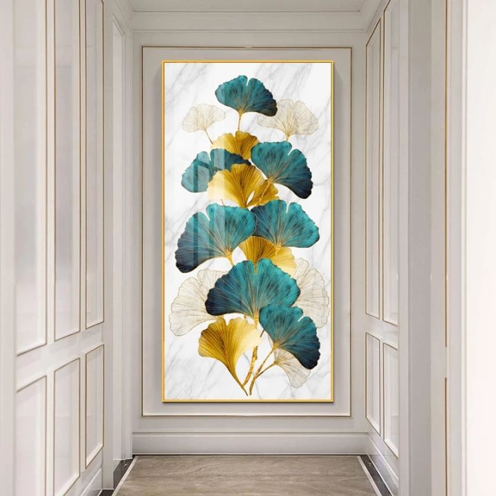 picture-living-room-entrance-decoration-green-golden-plant-nordic-abstract-leaf-canvas-print-wall-art-modern-painting-no-frame