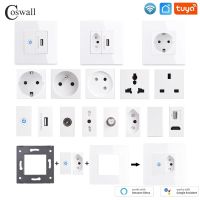 Glass Panel Wall EU Israel Italy Socket WIFI Tuya Smart Switch TV Internet Jack Type-C USB Charger Connector DIY Module