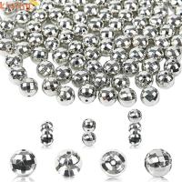 LANZEONT 120PCS เงินสีเงิน ลูกปัดดิสโก้บอล กลมกลมๆ ลูกบอลลูกบอลลูกบอล ลูกปัด mirrorball อุปกรณ์เสริมเครื่องแต่งกาย 10มม. ค่ะ 70s ค่ะ สำหรับทำเครื่องประดับ