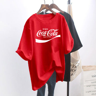 2021 summer Coca-Cola joint short-sleeved womens t-shirt loose and thin round neck all-match ins top