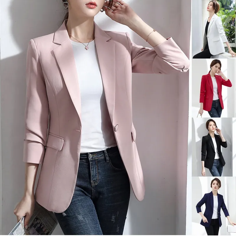 Plus Size S-3XL Women Blazer Jacket Spring Autumn Fashion Casual Elegant  Slim Business Formal Work Suit Office Lady OL White Black Pink Red Blue |  Lazada PH