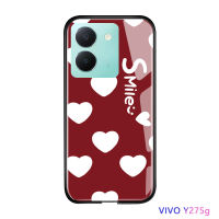 เคสโทรศัพท์พร้อมสำหรับ Vivo Y27 5G A78 OPPO 4G เคสกระจกนิรภัยขอบเนื้อนุ่มลายจุดรักรูปหัวใจยิ้มสำหรับเด็กผู้หญิง