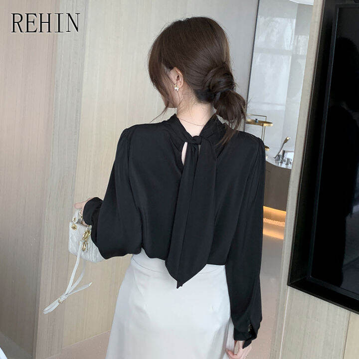 rehin-ผู้หญิงฤดูใบไม้ร่วงใหม่เกาหลีรุ่นเสื้อแขนยาว-hollow-lantern-sleeves-เสื้อหรูหรา