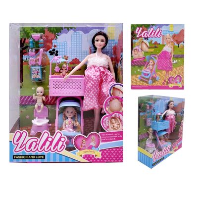 บ้านตุ๊กตารถเข็นเด็ก Barbie 11.5 ตุ๊กตาตั้งครรภ์พร้อมของขวัญวันเกิดคริสต์มาสตุ๊กตาเด็กพร้อมกล่องสวยของเล่นเด็ก