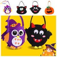 HILBAT ผ้าไม่ทอ ถุงขนมฮาโลวีนแบบทำมือ แบบพกพาได้ ค้างคาวผีผี DIY Trick or treat BAG มอนเตสซอรี่ นกฮูกนกฮูก อนุบาลอนุบาล