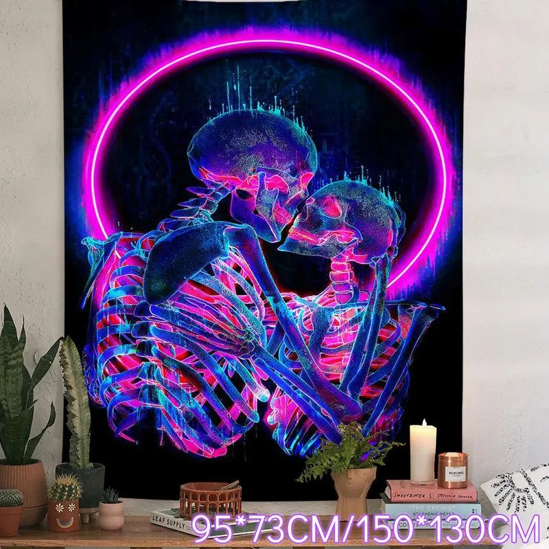 Pretty Comy Fluorescent Tapestry Blacklight Tapestry UV Reactive Wall Hanging Glow in The Dark Psychedelic Trippy Tapestry, Size: 130 x 150 cm