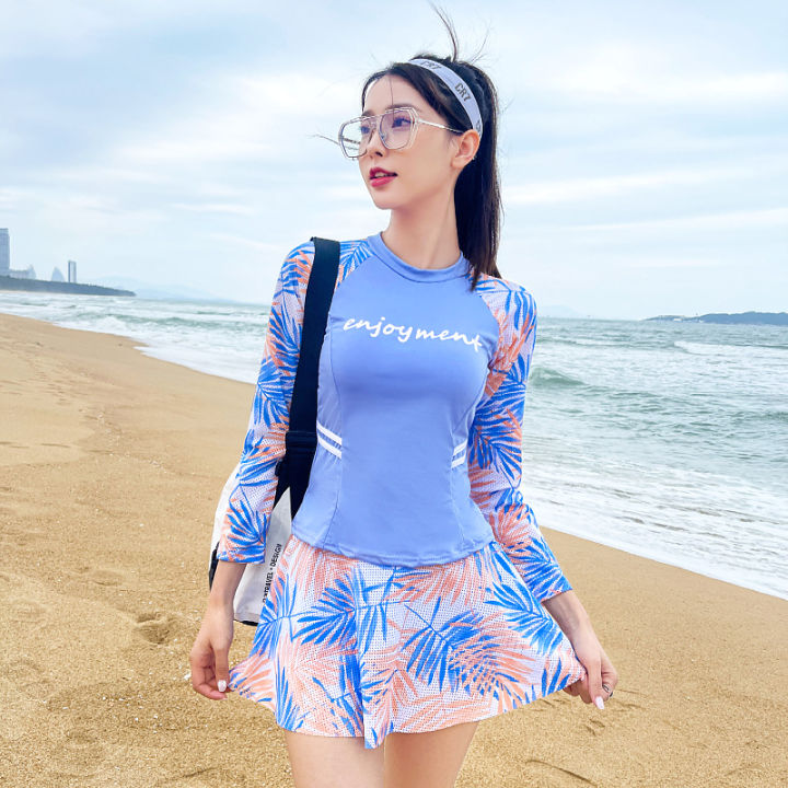 haoye-sweet-female-swimwear-3-colors-sport-swimming-suite-youthful-short-skirt-bathing-suit-with-long-sleeve-shirt