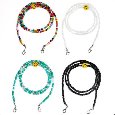 Manik Warna-warni Lanyard er Rantai Non-slip Anti-lost Buatan Tangan Manik-manik Tersenyum er Wajah