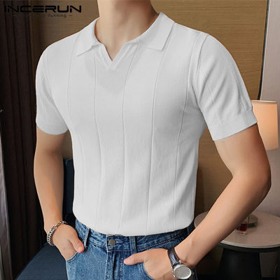 INCERUN เสื้อลำลองแขนสั้นสำหรับผู้ชาย,เสื้อเบลาส์สำหรับใส่วันหยุดหรือใส่ออกงานเสื้อยืดอัจฉริยะ (สไตล์เกาหลี)