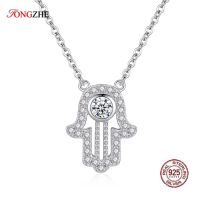 TONGZHE Lucky Hand Hamsa 925 Sterling Silver Necklace Women Lucky Fatima Long Chain Initial Necklace Turkey Jewelry Gift