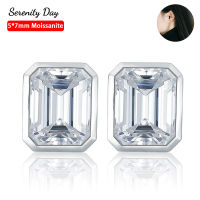 Serenty วัน S925แผ่นเงิน Pt950สตั๊ดหูฝัง D สี5*7มิลลิเมตรมรกตตัด Moissanite ต่างหูสำหรับผู้หญิงเครื่องประดับ Fine