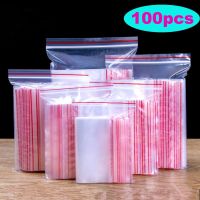 100pcs/pack Resealable Zip Lock Plastic Bags Transparent Zip Lock Bags Jewelry Candy Cookie Packaging Bag Plastic Poly Bags Food Storage Dispensers